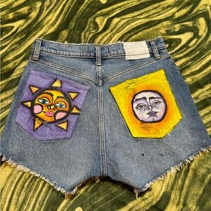 Hand painted sun and moon Abercrombie shorts